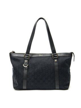 Gucci Abbey Zip Tote Bag Black GG Canvas